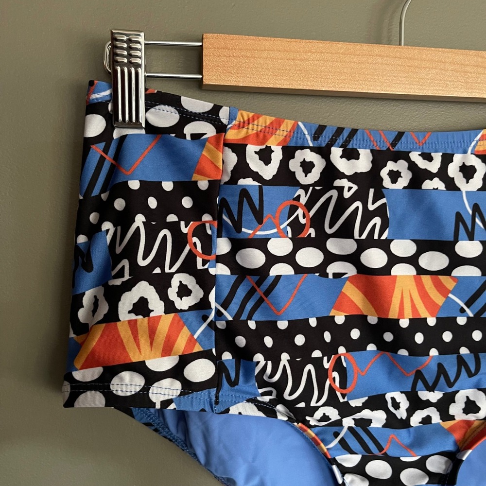 Anthropologie Lysa Seamed Bikini Bottoms Blue Orange Size Medium High Waist Chic - Picture 7 of 16